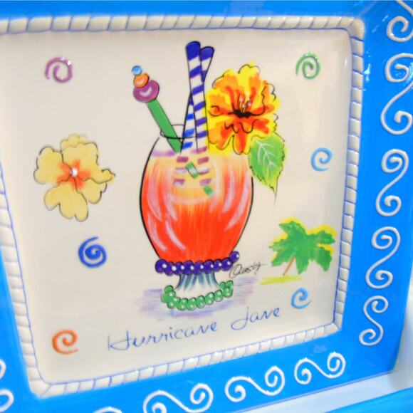 Set (4) ORMSBY Happy Hour TROPICAL PLATES Ceramic Hawaii Jamaica Hurricane Drink - Picture 4 of 10